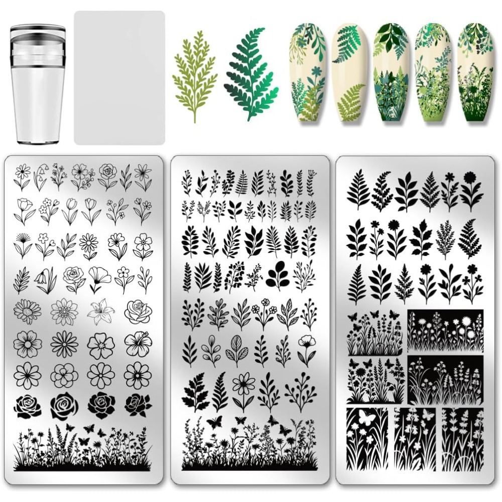 Nail Art Stamping Kit - 3 pz Fiore Foglia Nail Stamping